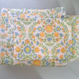 Vtg Queen Size Sheets Set Floral 80s 90s Flat Fitted Pillow Cases Cottagecore